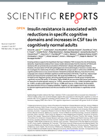 Insulin resistance is associated with reductions in specific cognitive domains and increases in CSF tau in cognitively normal adults