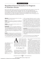 Blood-Based Protein Biomarkers for Diagnosis of Alzheimer Disease