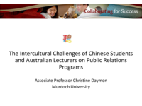The intercultural challenges of Chinese students and Australian lecturers on public relations programs