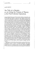 The tick of a heretic; or, using the poison of theory in the Post-Colonial operation