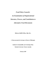 Food policy councils: an examination of organisational structure, process, and contribution to alternative food movements