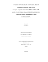 Analysis of variability among isolates of Phytophthora cinnamomi Rands from Eucalyptus marginata Donn ex Sm. and E. calophylla R. Br. based on cultural characteristics, sporangia and gametangia morphology, and pathogenicity.