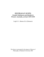 Westralian Scots: Scottish settlement and identity in Western Australia, arrivals 1829-1850