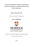 Catalytic de-halogenation of halogen-containing solid wastes by nanostructures of transition metals and their oxide configurations