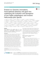 Erratum to: Genomic innovations, transcriptional plasticity and gene loss underlying the evolution and divergence of two highly polyphagous and invasive Helicoverpa pest species
