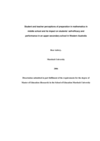 Student and teacher perceptions of preparation in mathematics in middle school and its impact on students' self-efficacy and performance in an upper secondary school in Western Australia