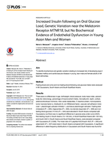 Increased insulin following an oral glucose load, genetic variation near the melatonin receptor MTNR1B, but no biochemical evidence of endothelial dysfunction in young Asian men and women