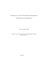 The impact Toxic or Severe Dysfunctional Leadership has on the effectiveness of an organisation