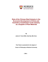 Role of the Chinese steel industry in the economic development of China and Australia's contribution to the industry as a supplier of raw materials