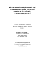 Characterization of phenotypic and genotypic selection for simple and complex traits of barley (Hordeum vulgare L.)