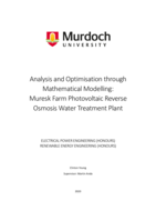 Analysis and optimisation through mathematical modelling: Muresk farm photovoltaic reverse osmosis water treatment plant