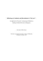 Reflecting on continuity and discontinuity in "the law" - An application of Foucault's archaeological method in a reading of judicial decisions in negligence