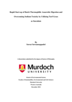 Rapid Start-up of batch thermophilic anaerobic digestion and overcoming sodium toxicity by utilizing turf grass as inoculum