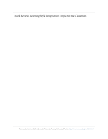 Book review: Learning Style Perspectives: Impact in the Classroom (3rd Edition) Lynne M Celli and Nicholas D Young Atwood Publishing: Madison, WI. 20 14 128 pp ISBN 987-1-891859-51-9 (pb) $22.95US