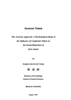 The need for approval: a psychological study of the influence of Confucian values on the social behaviour of East Asians