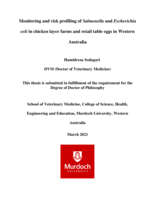 Monitoring and risk profiling of Salmonella and Escherichia coli in chicken layer farms and retail table eggs in Western Australia