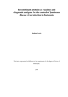 Recombinant proteins as vaccines and diagnostic antigens for the control of Jembrana disease virus infection in Indonesia