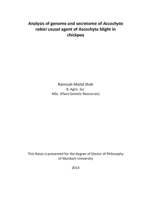 Analysis of genome and secretome of Ascochyta rabiei causal agent of Ascochyta blight in chickpea