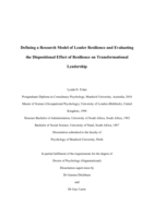 Defining a research model of leader resilience and evaluating the dispositional effect of resilience on transformational leadership