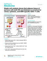 Single-cell analysis shows that adipose tissue of persons with both HIV and diabetes is enriched for clonal, cytotoxic, and CMV-specific CD4+ T cells