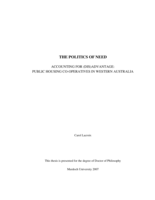 The politics of need accounting for (dis)advantage: public housing co-operatives in Western Australia