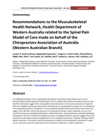 Recommendations to the Musculoskeletal Health Network, Health Department of Western Australia related to the Spinal Pain Model of Care made on behalf of the Chiropractors Association of Australia (Western Australian Branch)