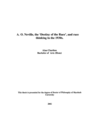 A.O. Neville, the 'destiny of the race', and race thinking in the 1930s