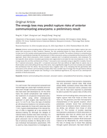 The energy loss may predict rupture risks of anterior communicating aneurysms: A preliminary result
