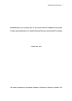 Experiences of schooling of students with former Yugoslav ethnic background in a Western Australian secondary school