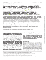 Sequence-dependent inhibition of cGAS and TLR9 DNA sensing by 2′-O-methyl gapmer oligonucleotides