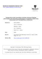 Temperature and inoculation method influence disease phenotypes and mortality of Eucalyptus marginata clonal lines inoculated with Phytophthora cinnamomi