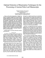 Optimal selection of binarization techniques for the processing of ancient palm leaf manuscripts