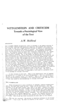 Wittgenstein and criticism: Towards a praxiological view of the text