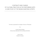 Continuity and change of cultural practices in the performing arts: A case study of the Indian diaspora in Perth