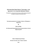 Optimised small scale reactor technology, a new approach for the Australian biodiesel industry