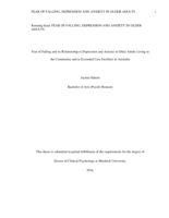 Fear of falling and its relationship to depression and anxiety in older adults living in the community and in extended care facilities in Australia