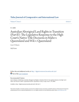 Australian Aboriginal land rights in transition (Part II): The legislative response to the High Court's Native Title decisions in MABO v. Queensland and WIK v. Queensland