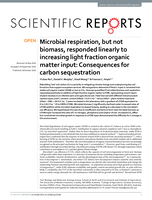 Microbial respiration, but not biomass, responded linearly to increasing light fraction organic matter input: Consequences for carbon sequestration