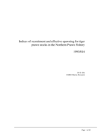 Indices for recruitment and effective spawning for tiger prawns stocks in the Northern Prawn Fishery.  Final Report to FRDC for Project 1995/014