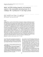 Metal- and DNA-binding properties and mutational analysis of the transcription activating factor, B, of coliphage 186: A prokaryotic C4 zinc- finger protein
