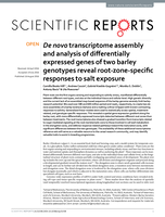 De novo transcriptome assembly and analysis of differentially expressed genes of two barley genotypes reveal root-zone-specific responses to salt exposure