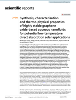 Synthesis, characterisation and thermo-physical properties of highly stable graphene oxide-based aqueous nanofluids for potential low-temperature direct absorption solar applications