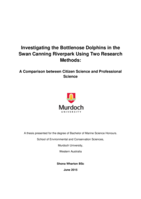 Investigating the Bottlenose Dolphins in the Swan Canning Riverpark using two research methods: A comparison between citizen science and professional science
