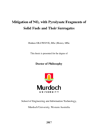 Mitigation of NOx with pyrolysate fragments of solid fuels and their surrogates