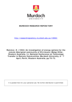 An investigation of energy options for the remoteAboriginal community of Wirrimanu (Balgo Hills),Western Australia
