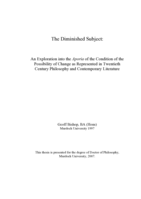 The diminished subject: An exploration into the aporia of the condition of the possibility of change as represented in twentieth century philosophy and contemporary literature