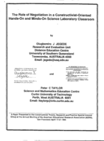 The role of negotiation in a constructivist-oriented Hands-On and Minds-On science laboratory classroom