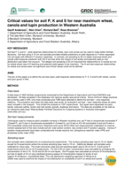 Critical values for soil P, K and S for near maximum wheat, canola and lupin production in Western Australia