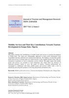 Mobility services and their key contributions towards tourism development in Enugu State, Nigeria
