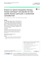 Erratum to: Spinal manipulative therapy, Graston technique® and placebo for non-specific thoracic spine pain: A randomised controlled trial
